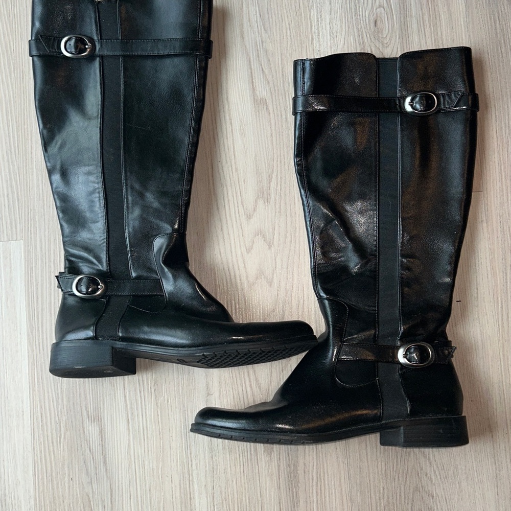 Aerosoles Women’s Riding Boots Black 11 Wide Calf Faux Leather Dual Zipper